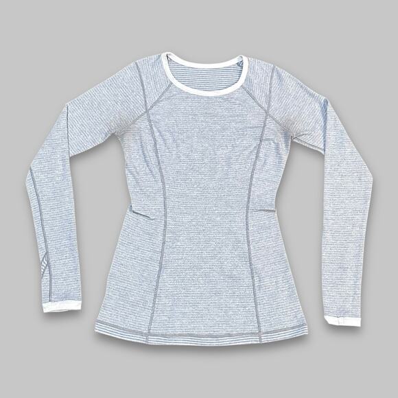 Lululemon Swiftly Tech Long Sleeve Crew Top Gray/White Striped – Women’s Size 6 - Picture 1 of 6